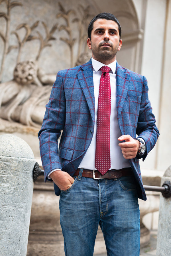 Blue/Burgundy Windowpane Jacket by Bottoli - BAZOOKA 