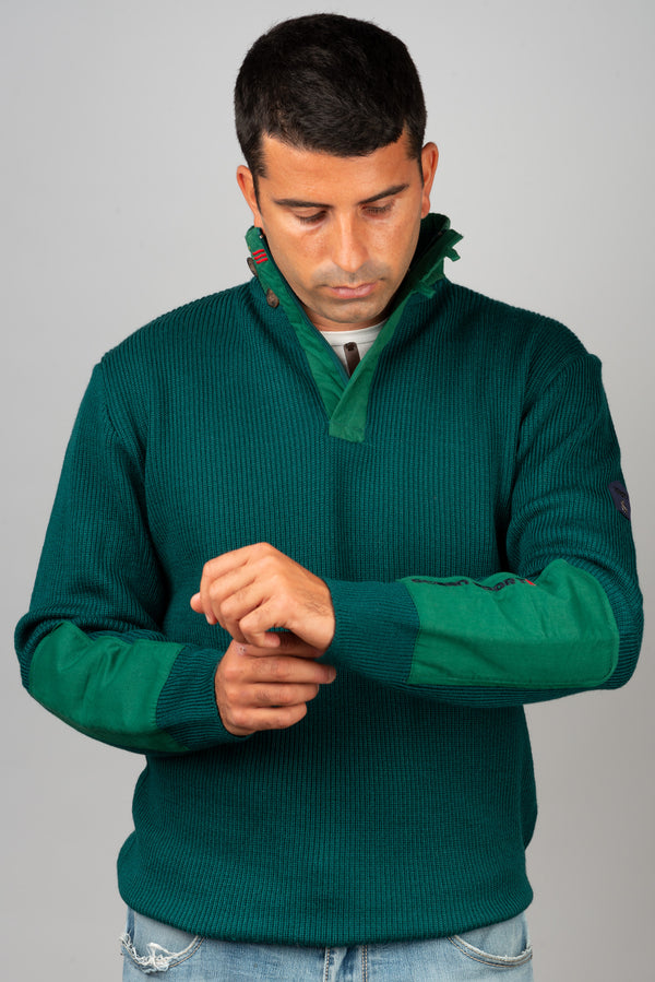 Green Merino Zip-Neck Sweater - BAZOOKA 